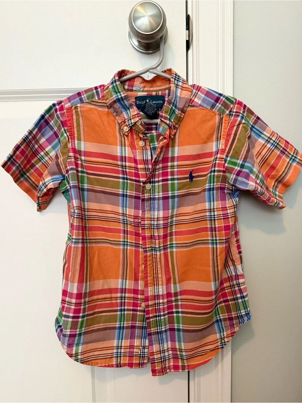 4T Ralph Lauren Orange Multi Plaid Short-Sleeve Button-Down Shirt